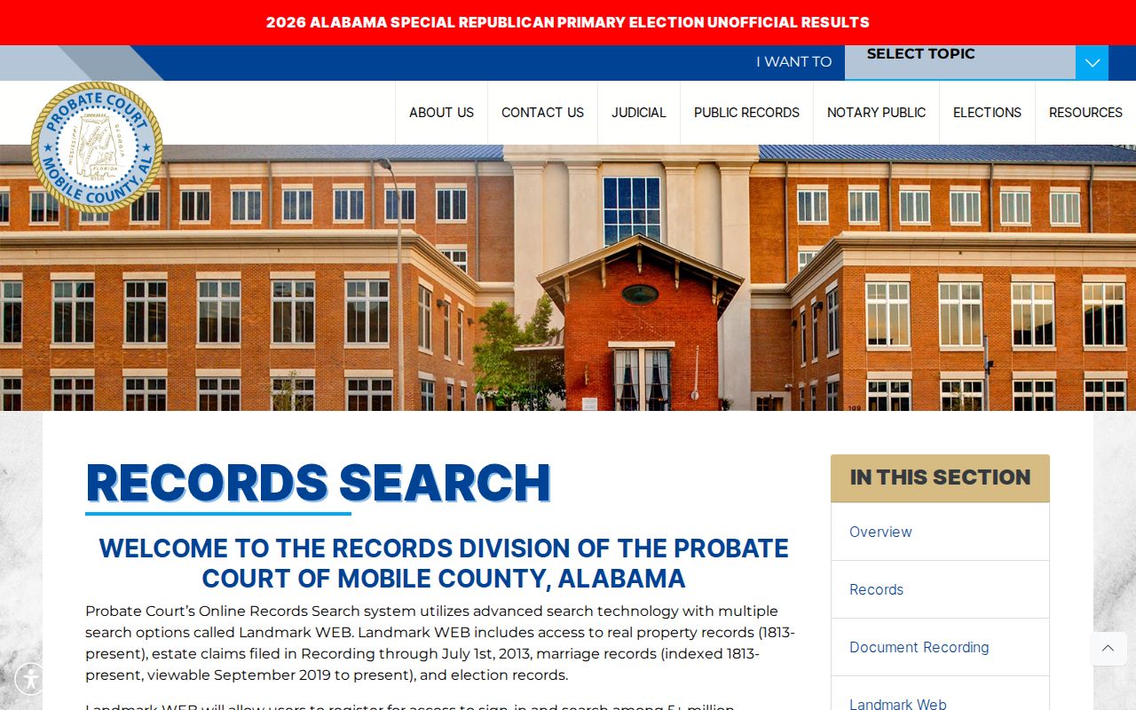 Mobile County residents directory Probate search overview