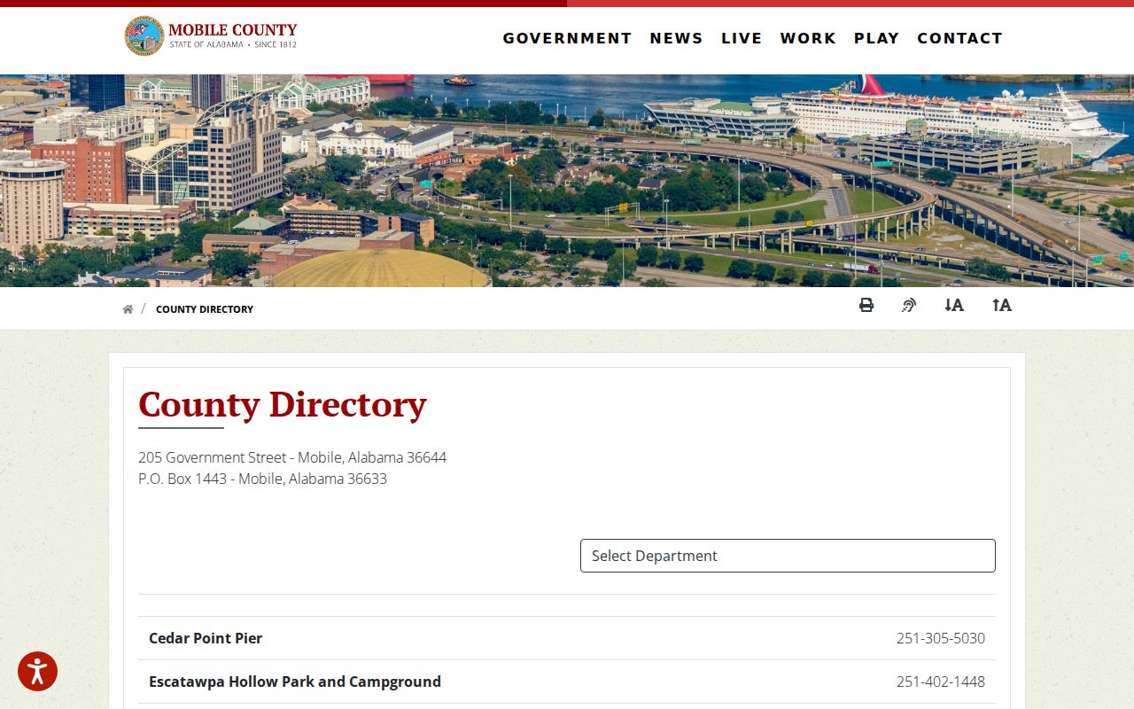Mobile County residents directory county offices page