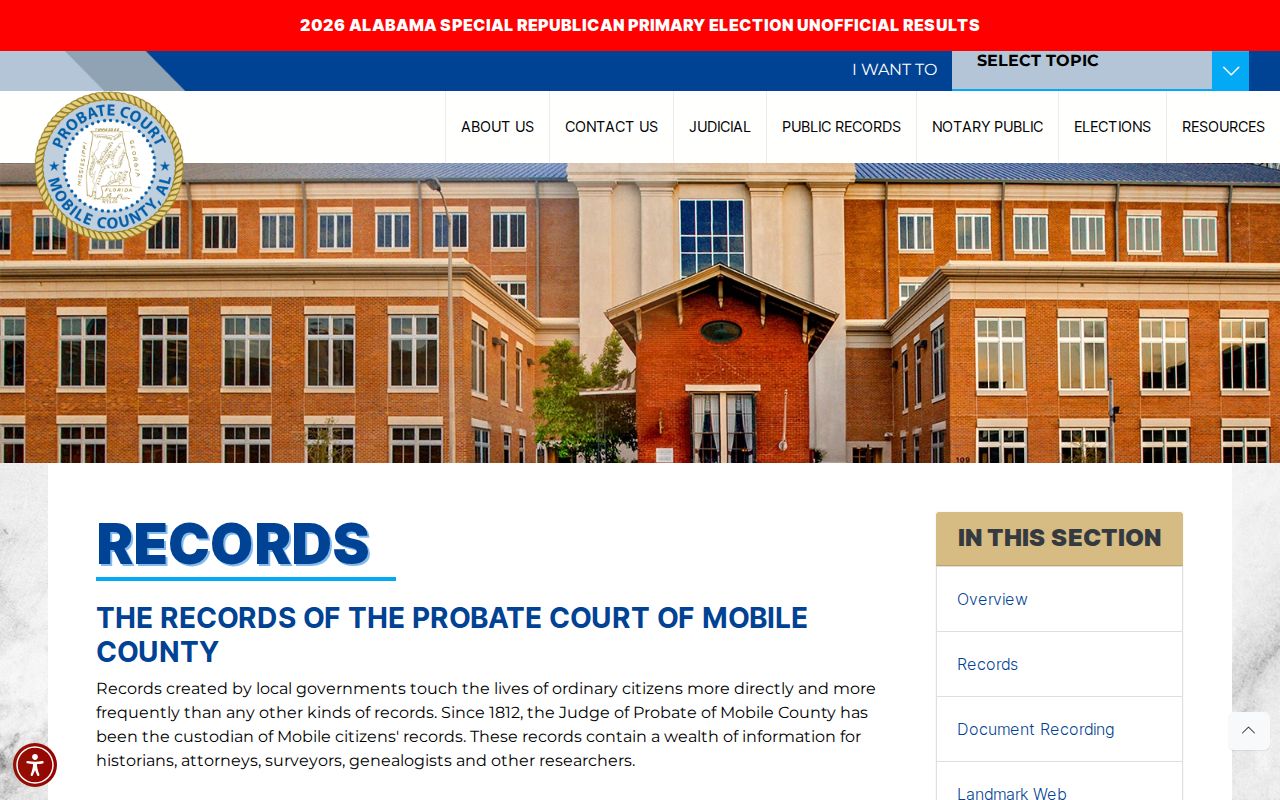 Mobile County previous residents probate archival records coverage