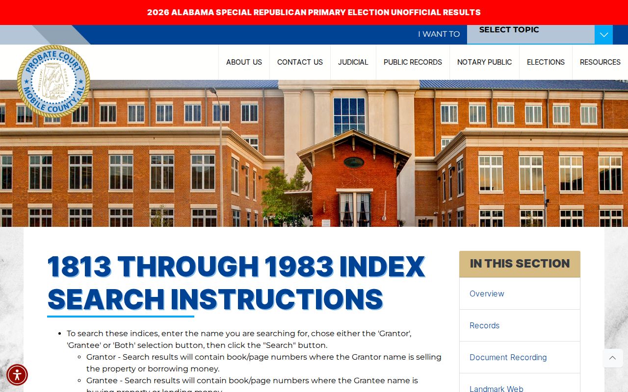 Mobile County previous residents historic grantor and grantee index