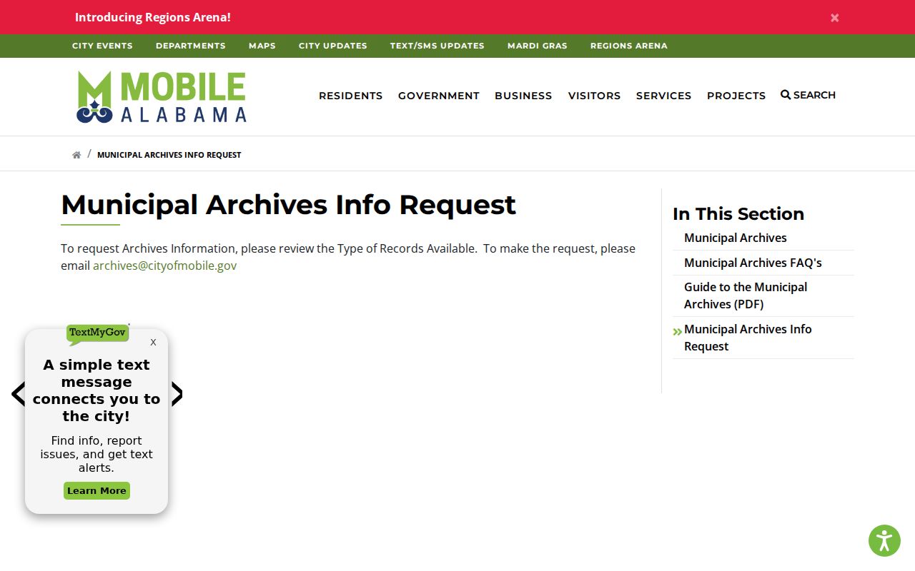 Mobile County previous residents Municipal Archives research request