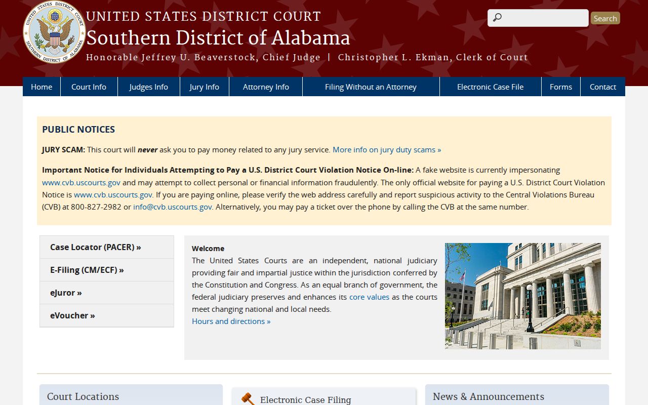 Mobile County resident lookup for Southern District of Alabama court records