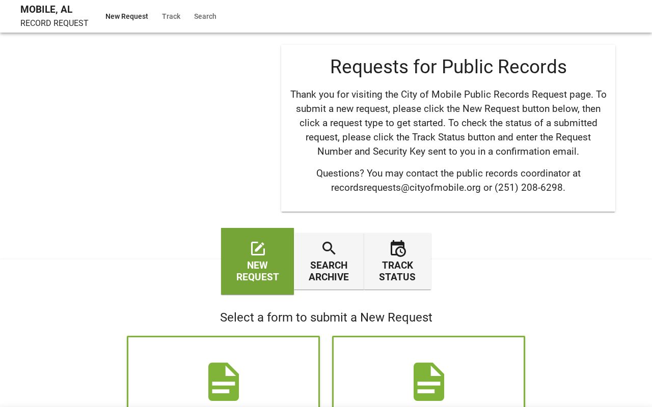 Mobile County ZIP code directory City of Mobile JustFOIA records request